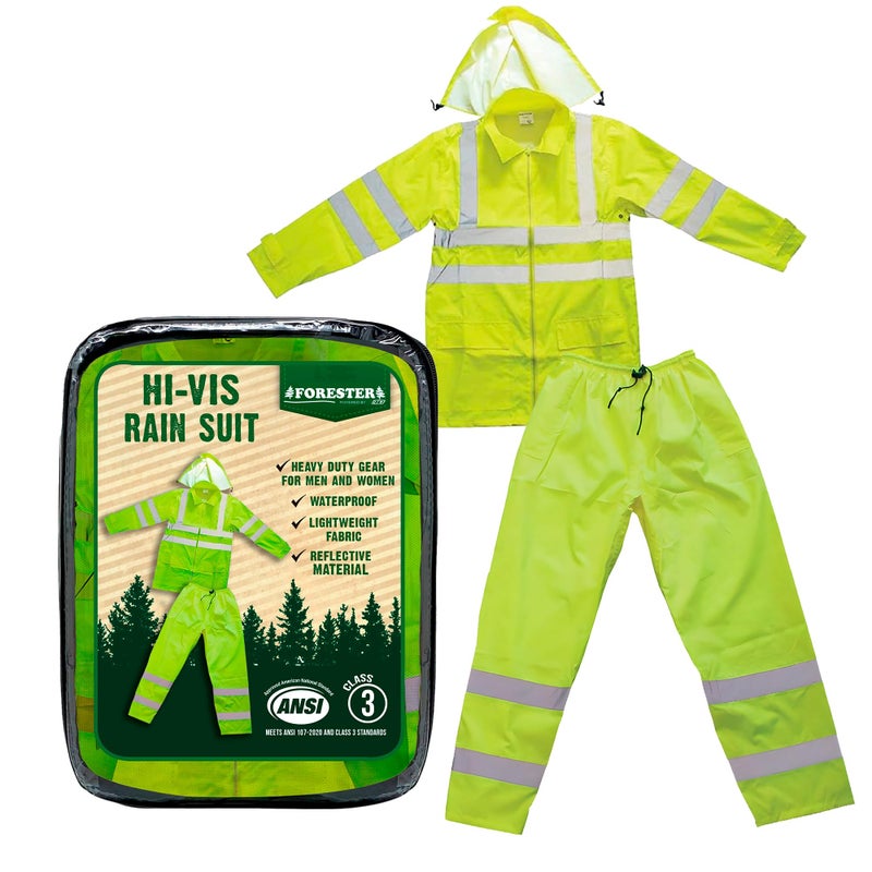 FORESTER Class 3 Hi-Vis Rain Suit - Waterproof Rain Jacket & Pants | Heavy Duty Rain Gear for Men and Women | Lightweight, Reflective Material | X-Large - Image 1